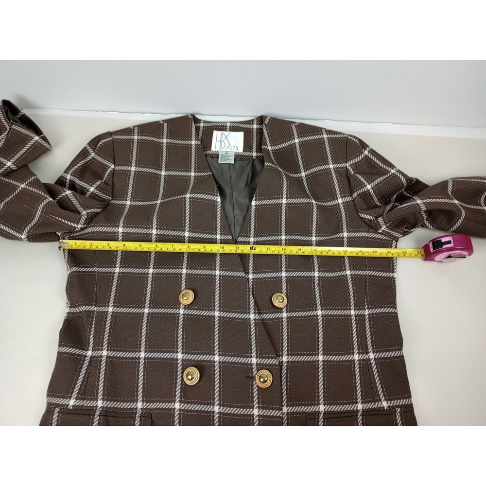 HBS LTD. Women's 14 Brown‎ White Plaid Blazer Jacket - Picture 9 of 13